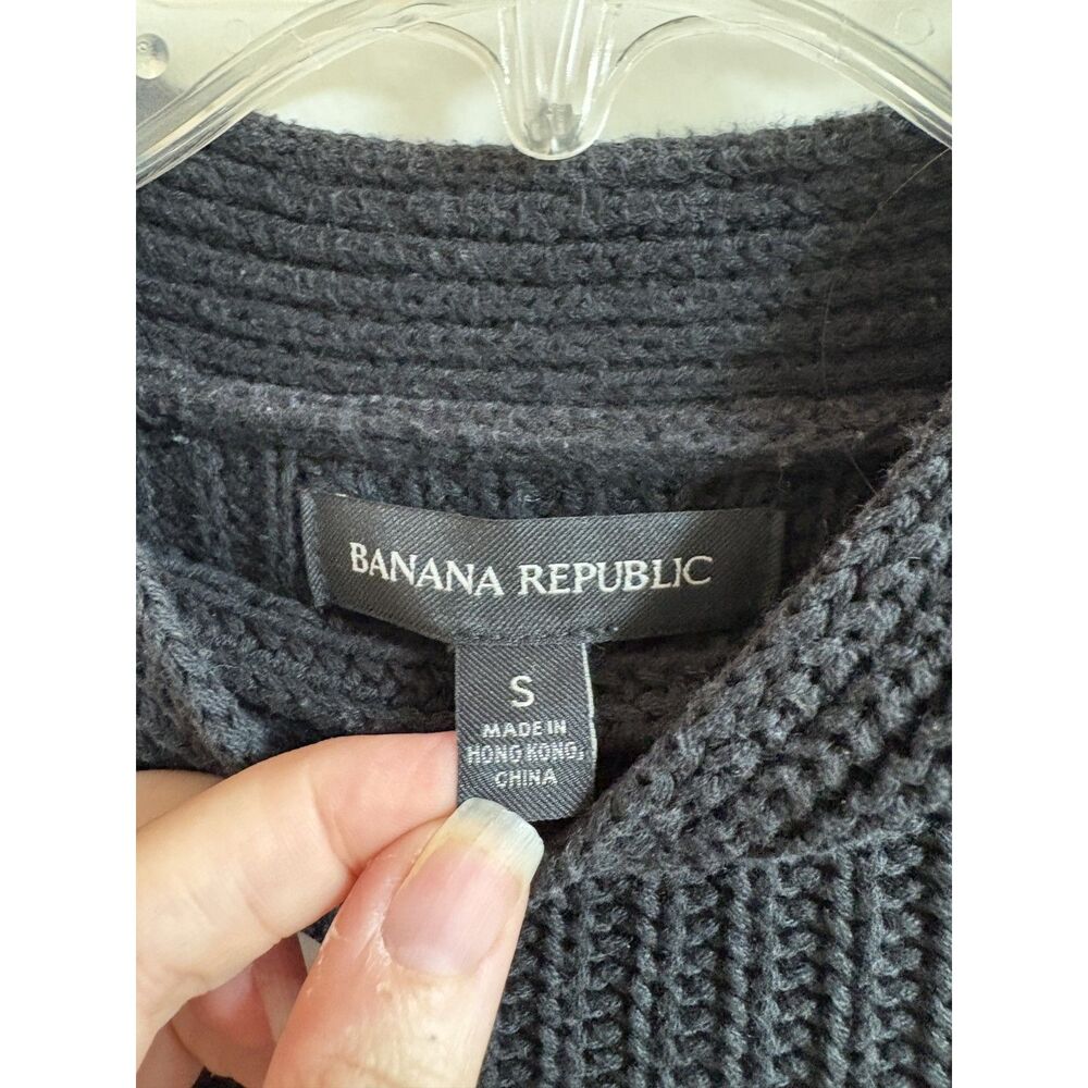 Banana Republic Cotton Ribbed Knit Crop Sweater Black Mock Neck Pullover Basic S - Picture 7 of 8
